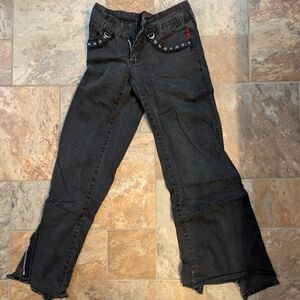 Black Grommet-Detail Pants